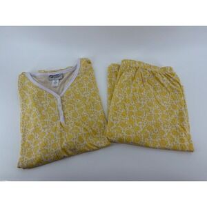 Cozee Corner Pajama Set Yellow Womens 4X Floral Henley Top and Shorts Loungewear
